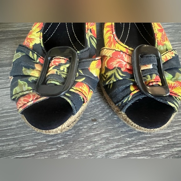 Naturalizer Bina Tropical Floral Hibiscus Peep Toe Espadrille Platform Wedge 7.5 - Picture 4 of 10